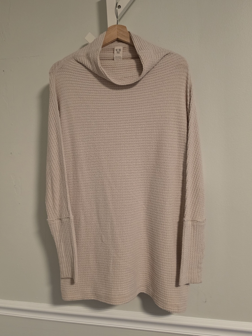 We The Free Waffle Knit Cowl Neck Tunic Sweater Oatmeal Small Free People Euc
